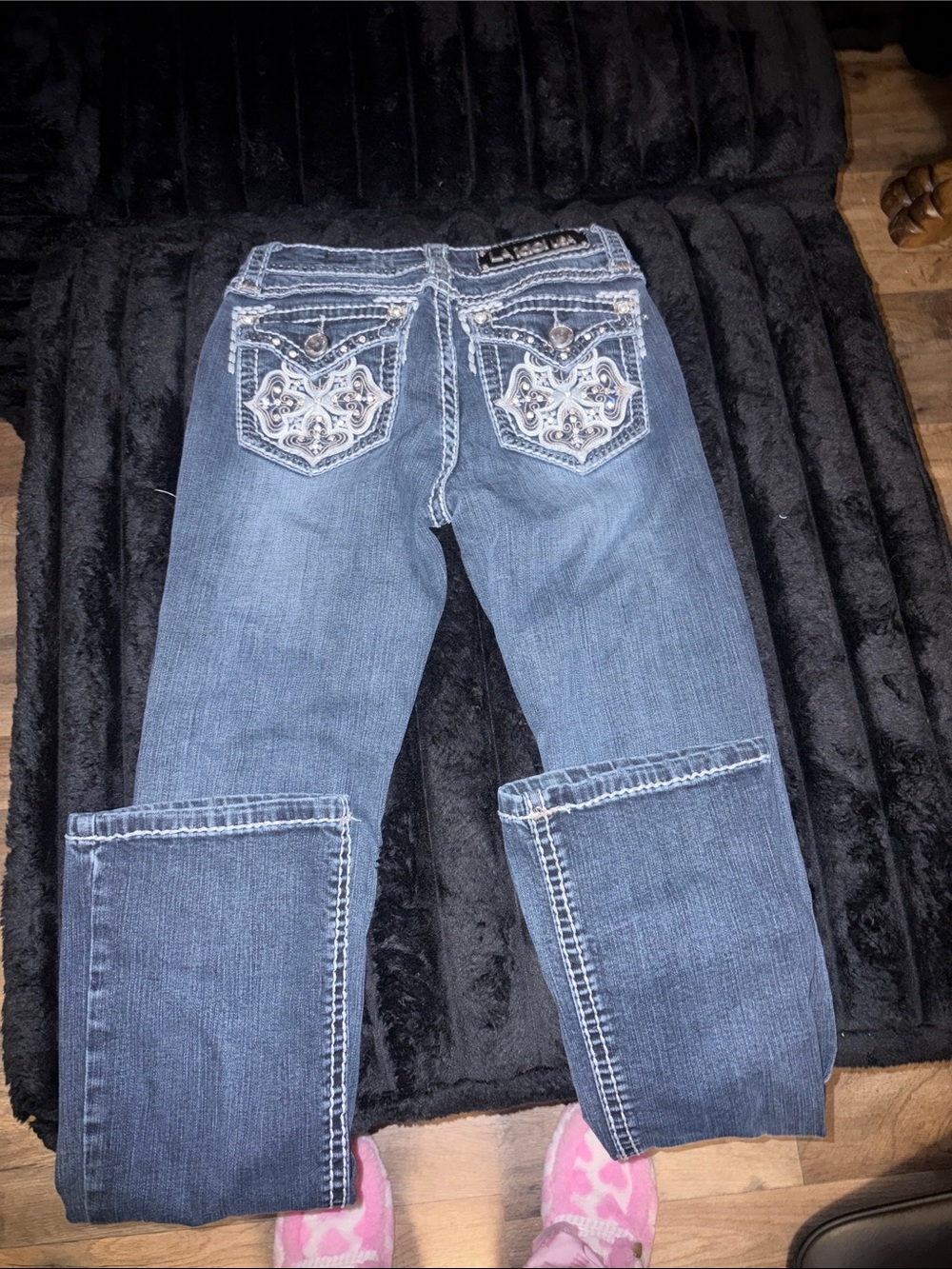 L.A. idol Dark Blue Boot Cut Jeans with Embroidered Back Pockets